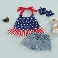 thumbnail image 2 of 2 Pcs Infant Independence Day Outfits Girls Tie-up Ruffled Halter Tops Ripped Jeans Summer Clothing Sets, 2 of 6