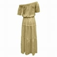 thumbnail image 3 of WTXUE Robes d'Été pour Femmes 2024, Robe d'Été pour Dames Couleur Unie Décontractée Couleur Unie à une Épaule Taille Élastique à Manches Courtes, Kaki m, 3 of 5