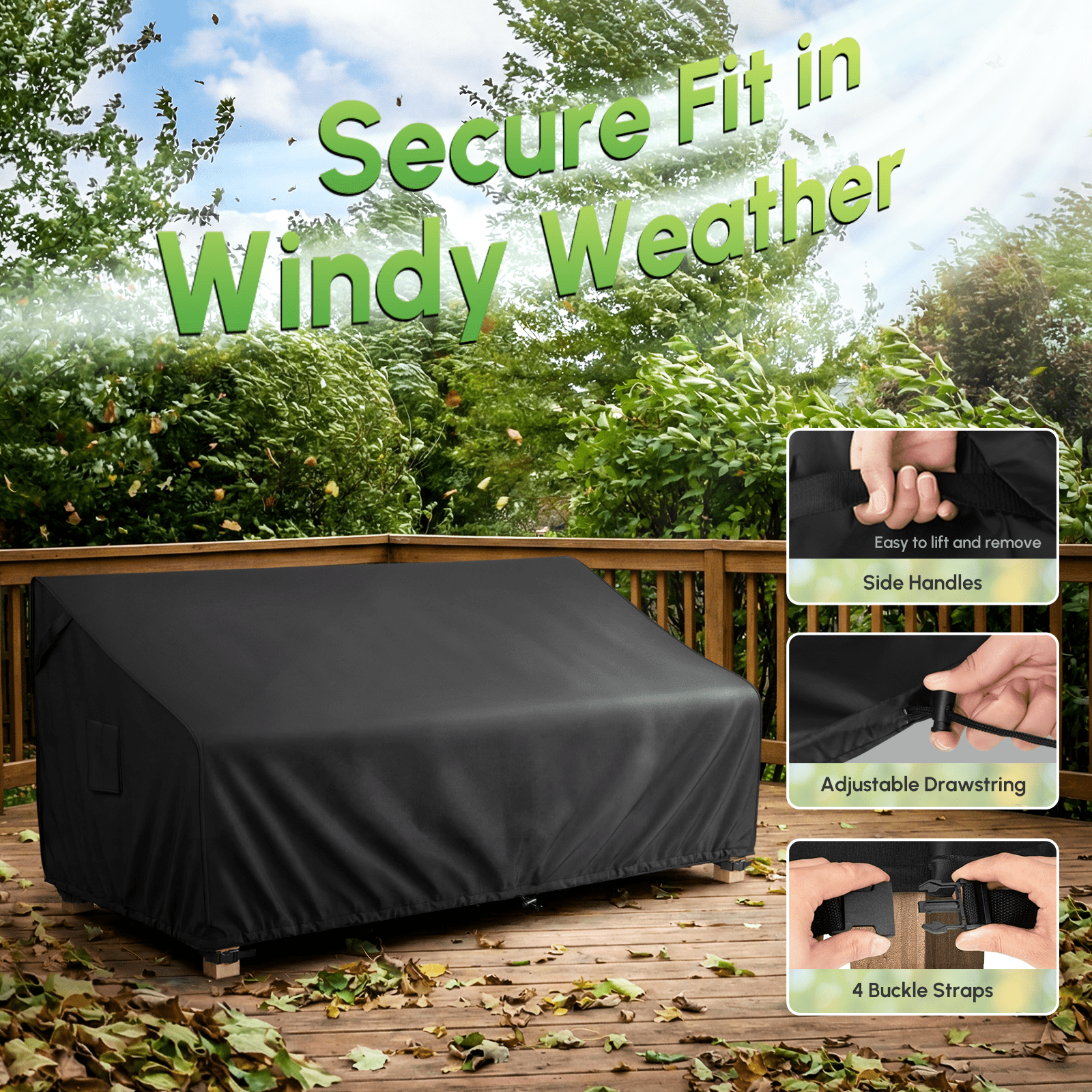 MR. COVER 3-Seater Outdoor Couch Cover Waterproof, Heavy Duty Patio Furniture Cover for Sofa, Heavy Duty Patio Sofa Cover with Air Vent, Anti-UV, 88"W x 40"D x 35"H, Black