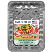 Handi-Foil Aluminum Giant Meal Prep Pans for Take-Out with Folded Lids 2 Count, 13.5"x 9.6"x 3.75"