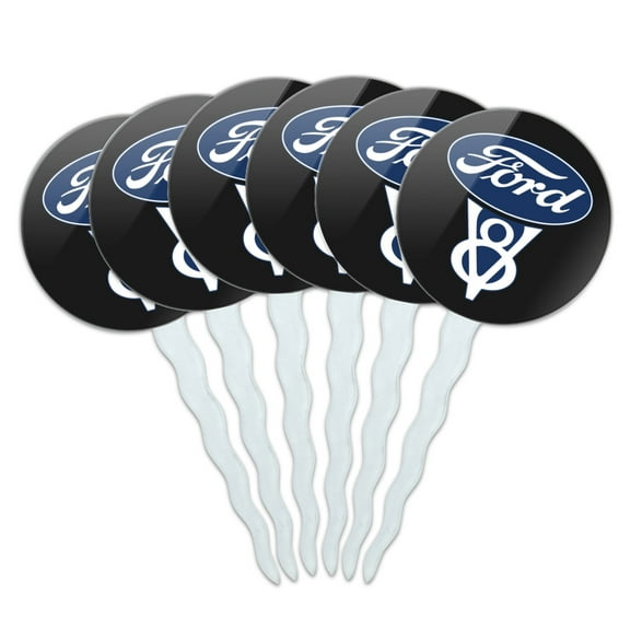 Ford Vintage V8 Logo Cupcake Picks Toppers Decoration Set of 6