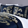 thumbnail image 3 of Chezmoi Collection Valor 7-Piece Bed in a Bag Queen, Navy/Gold Luxury Jacquard Floral Comforter with Sheets Set for All Season, 3 of 9