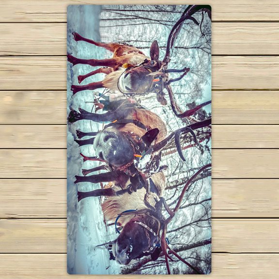 PHFZK Winter Pattern Christmas Reindeer Deers Hand Towel Bath Bathroom Shower Towels Beach Towel 30x56 inches