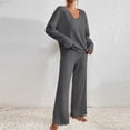 thumbnail image 5 of Soft Ribbed Fall Loungewear Outfit Women's Long Sleeve V-Neck Top & Relaxed Wide Leg Pants, 5 of 8