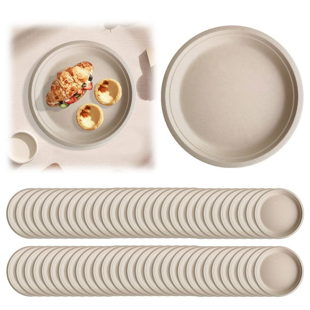CRCMURE Vaisselle Assiettes Compostables en Papier Usage Intensif Lot de 60 Assiettes Jetables Biodégradables Assiettes Jetables en Canne à Sucre Naturelle, Chargeurs de Table Micro-Ondes