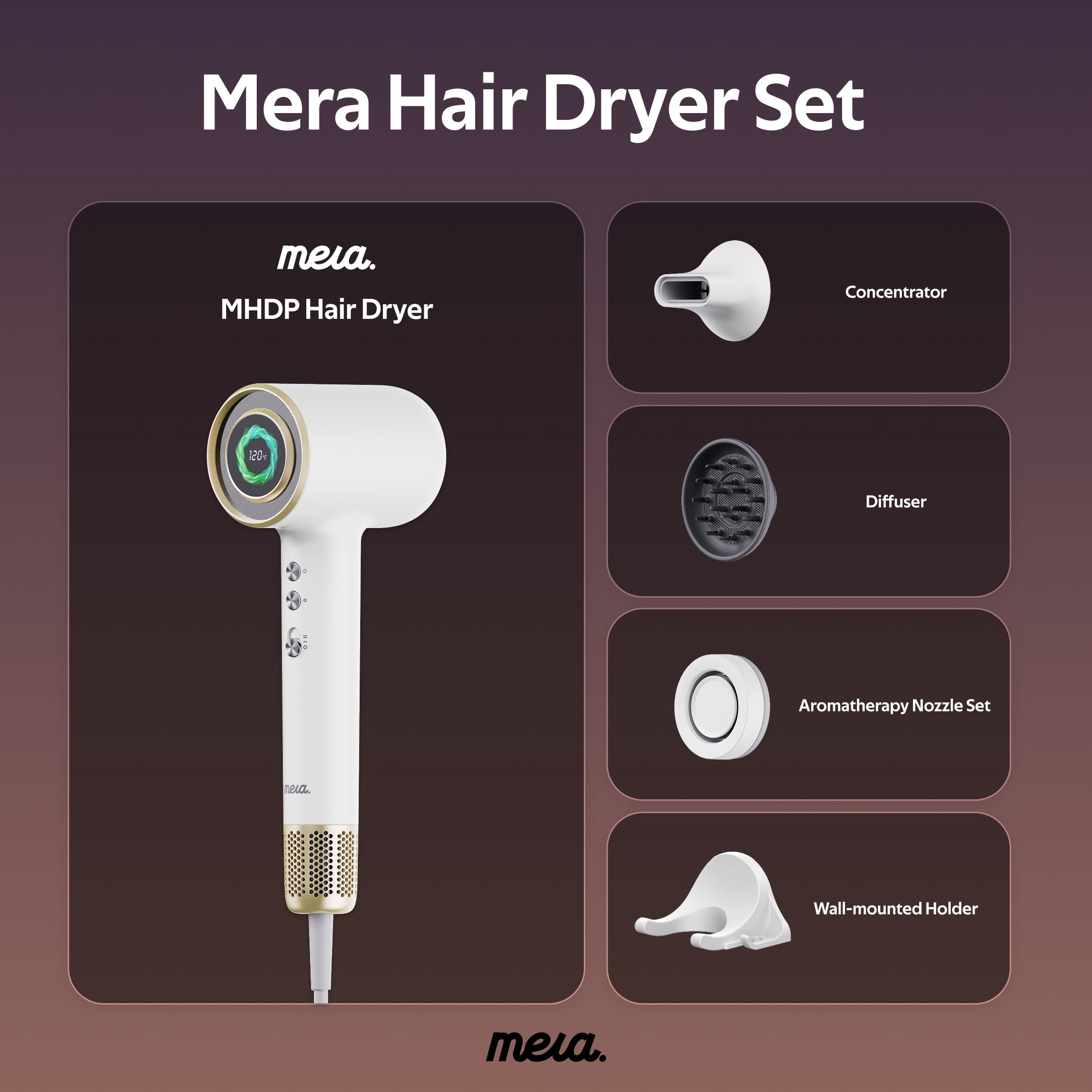 Mera Pro Bi-Ionic High-Speed Aromatic Hair Dryer, Gold White