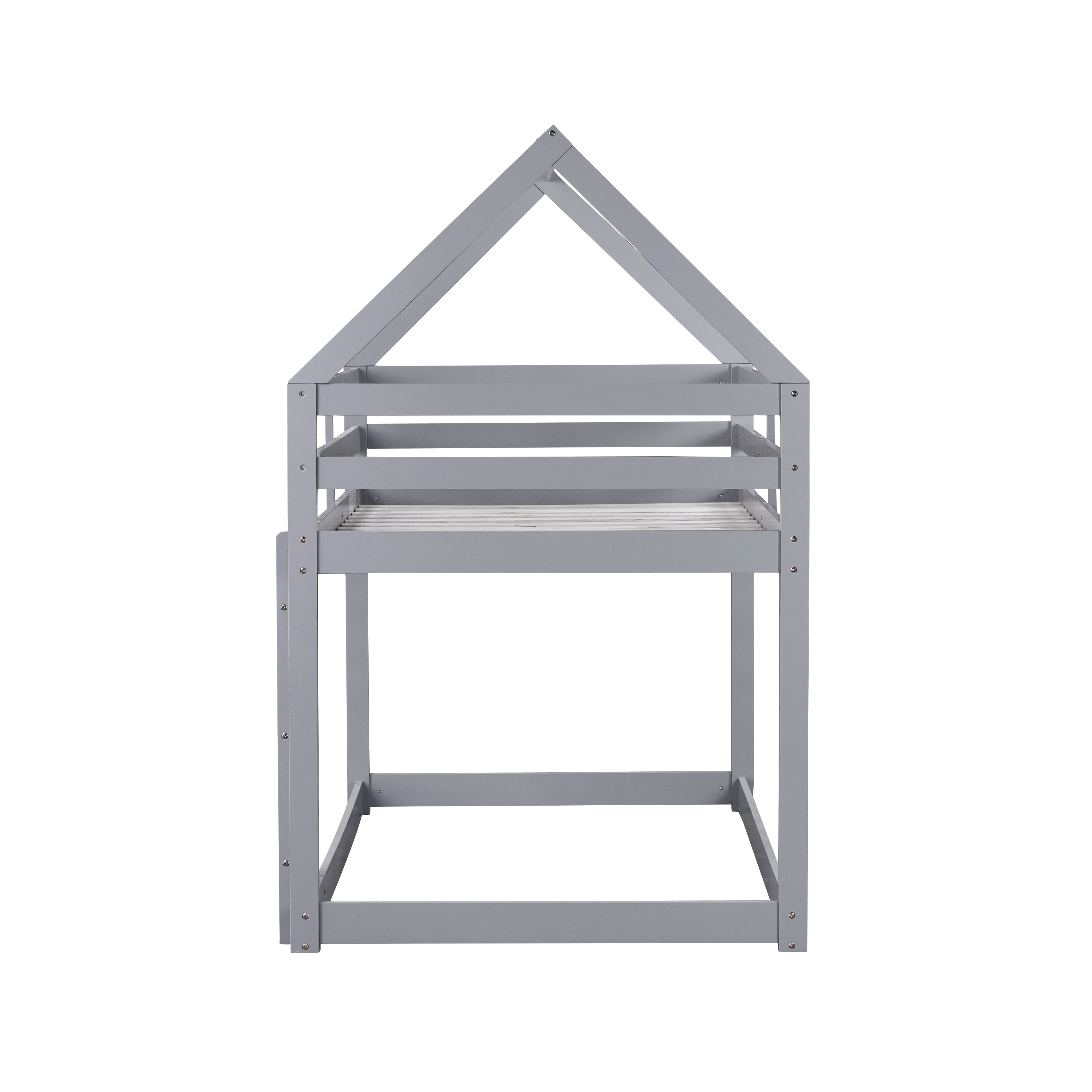 Miniyam Wood Twin over Twin Bunk Bed, House-Shaped Design for Kids and Teens, Gray