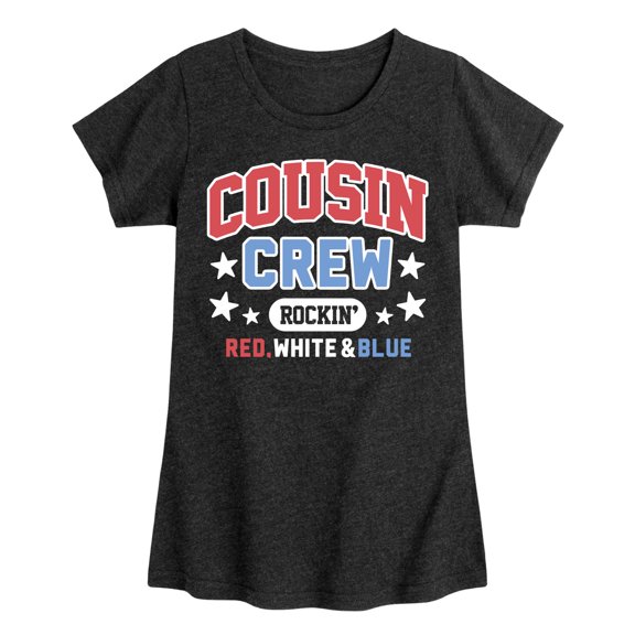 Instant Message - Cousin Crew Red White Blue - Toddler & Youth Girls Short Sleeve Graphic T-Shirt