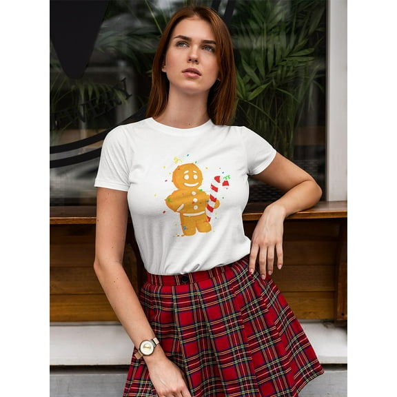 Cute Gingerbread Man & Caramel T-Shirt Women -Image by Shutterstock, Female XX-Large