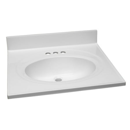 Left Bowl Vanity - Design House 551366 25-Inch by 22-Inch Marble Vanity Top/Single Bowl, Solid White