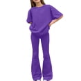 thumbnail image 5 of BVWKPCV Girls 2 Piece Outfits Summer Clothes Trendy Short-Sleeve Top & Flare Pants Clothing Set Sizes 8-12 Years Dark Purple 3-4Y, 5 of 7