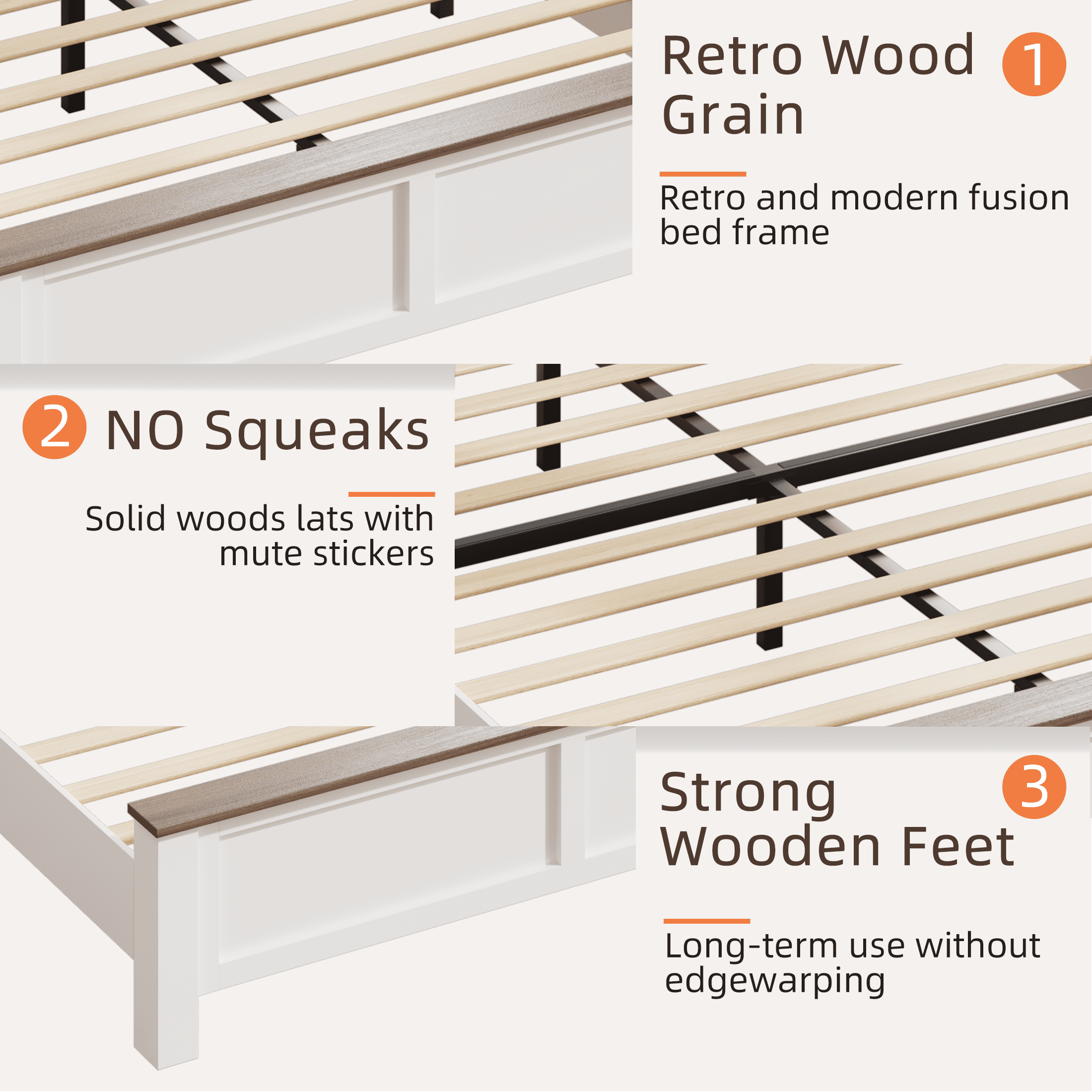 Queen Bed Frame with Storage Headboard and Charging Station, LED Queen Platform Bed with Wood Slat Support for 550lbs Weight Capacity, No Box Spring Needed, Easy Assembly, Brown and White