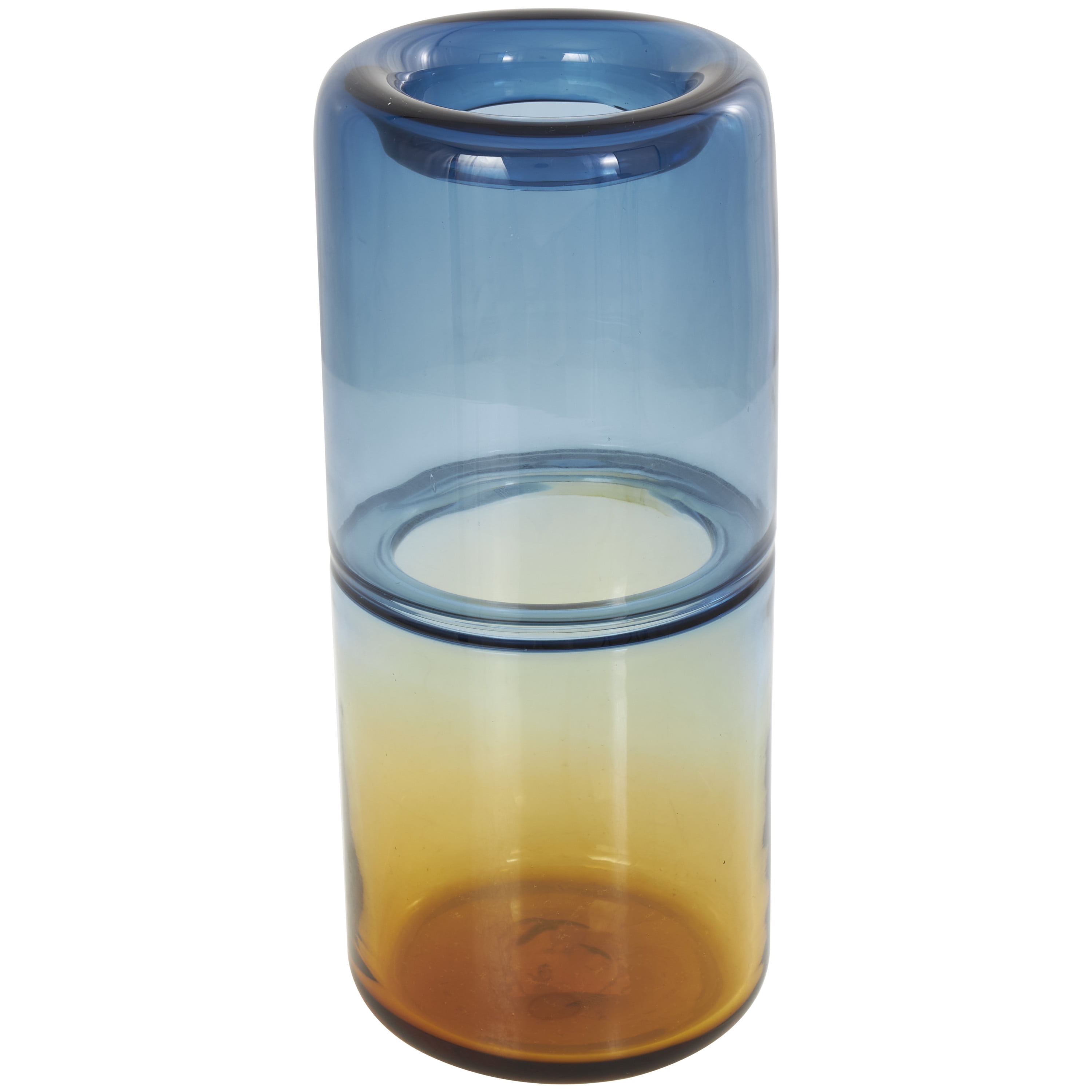 DecMode 13" Handmade Ombre Blue Glass Vase with Yellow Base