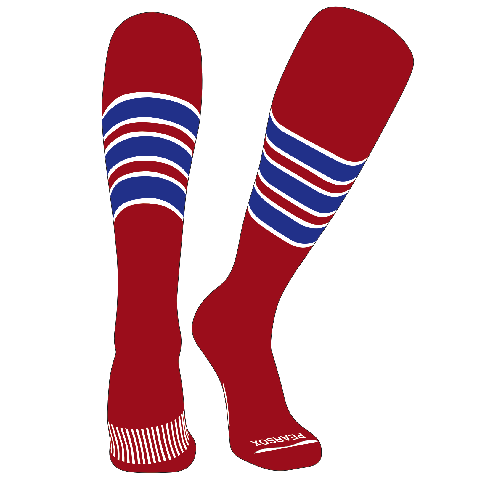 PEARSOX Elite Baseball Knee High Socks (D) Red, White, Royal