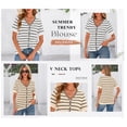 thumbnail image 4 of FreshPretty Women's Short Sleeve Sweater Spring Summer Crochet Knit Tops V Neck Striped Button Down Dressy Casual Blouses, 4 of 9