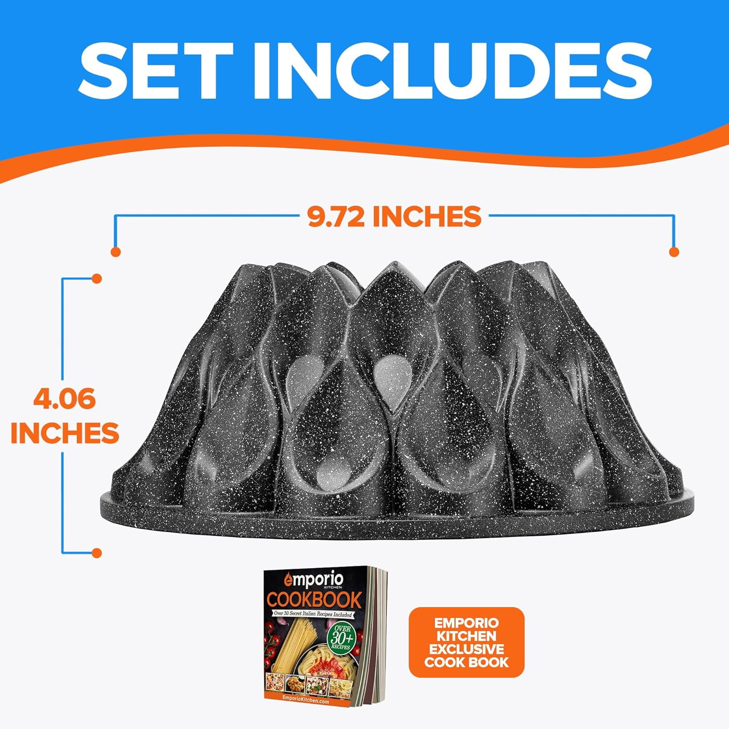 Baking Pan - Two-Layered Nonstick Gray Marble Coating, Aluminum Fluted Cake Pan, Oven Safe (Up To 450° F), Recipe Booklet Included, Flower Shape Pan, Gray