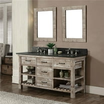 InFurniture WK8260-WK TOP 60 in. Rustic Solid Fir Double Sink Vanity With Limestone Top-No Faucet