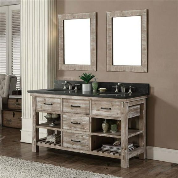 WK8260-WK TOP 60 in. Rustic Solid Fir Double Sink Vanity With Limestone Top-No Faucet