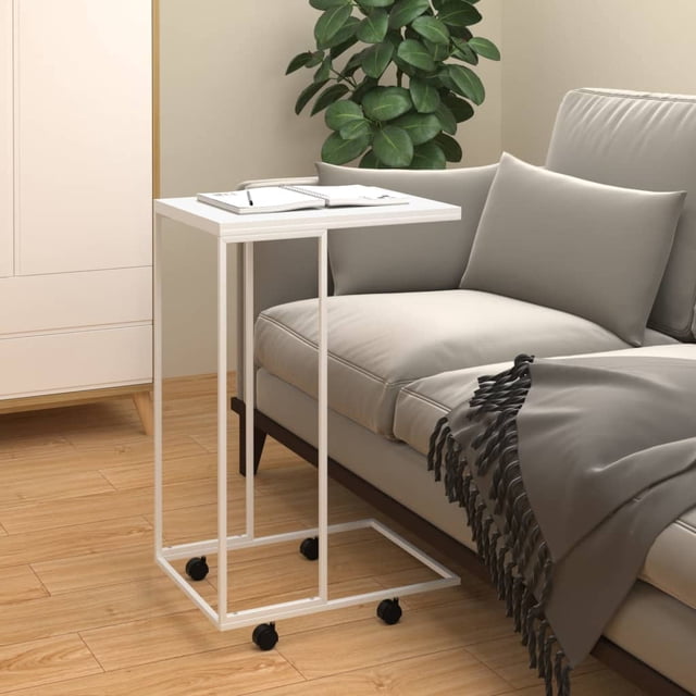 vidaXL Table d'Appoint avec Roues Blanc 40x30x63,5 cm Bois Manufacturé