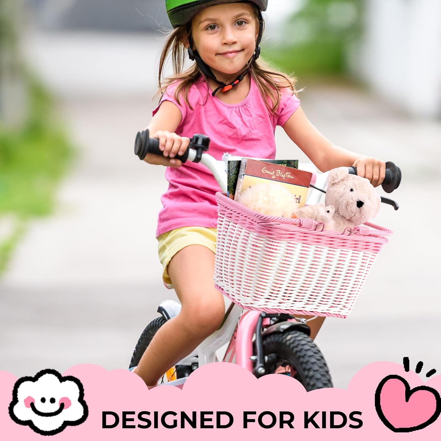 Kids Bike Basket, Front Bicycle Bike Baskets for Kids, Small Wicker Bike Basket for Boys and Girls, Small Wicker Basket for Bike, 9¾" x 7" x 6", 1-Pack