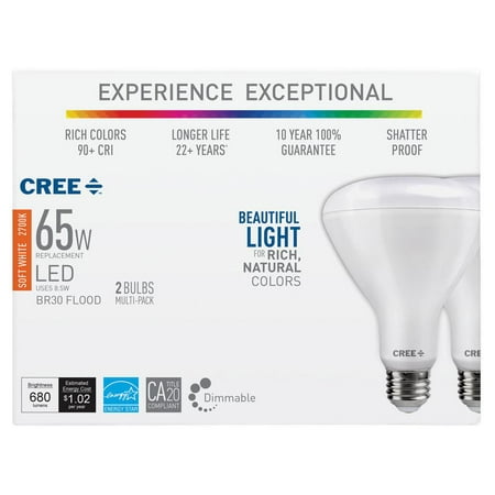 Cree 65W Equivalent Soft White (2700K) BR30 Dimmable Exceptional Light Quality LED Light Bulb