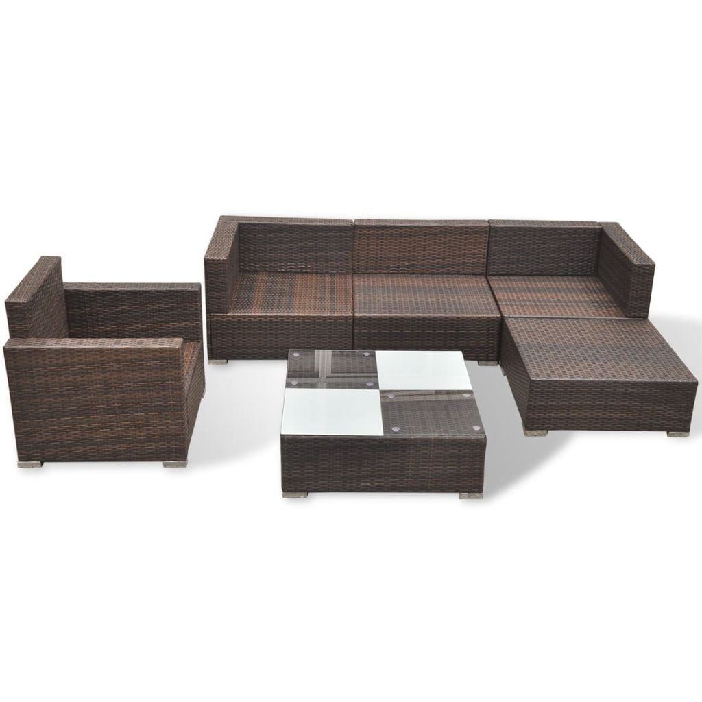 Kepooman Outdoor Patio Rattan Sectional Sofa Set with Cushion & Glass Table, Set of 6, Brown Kepooman Outdoor Patio Rattan Sectional Sofa Set with Cushion & Glass Table, Set of 6, Brown