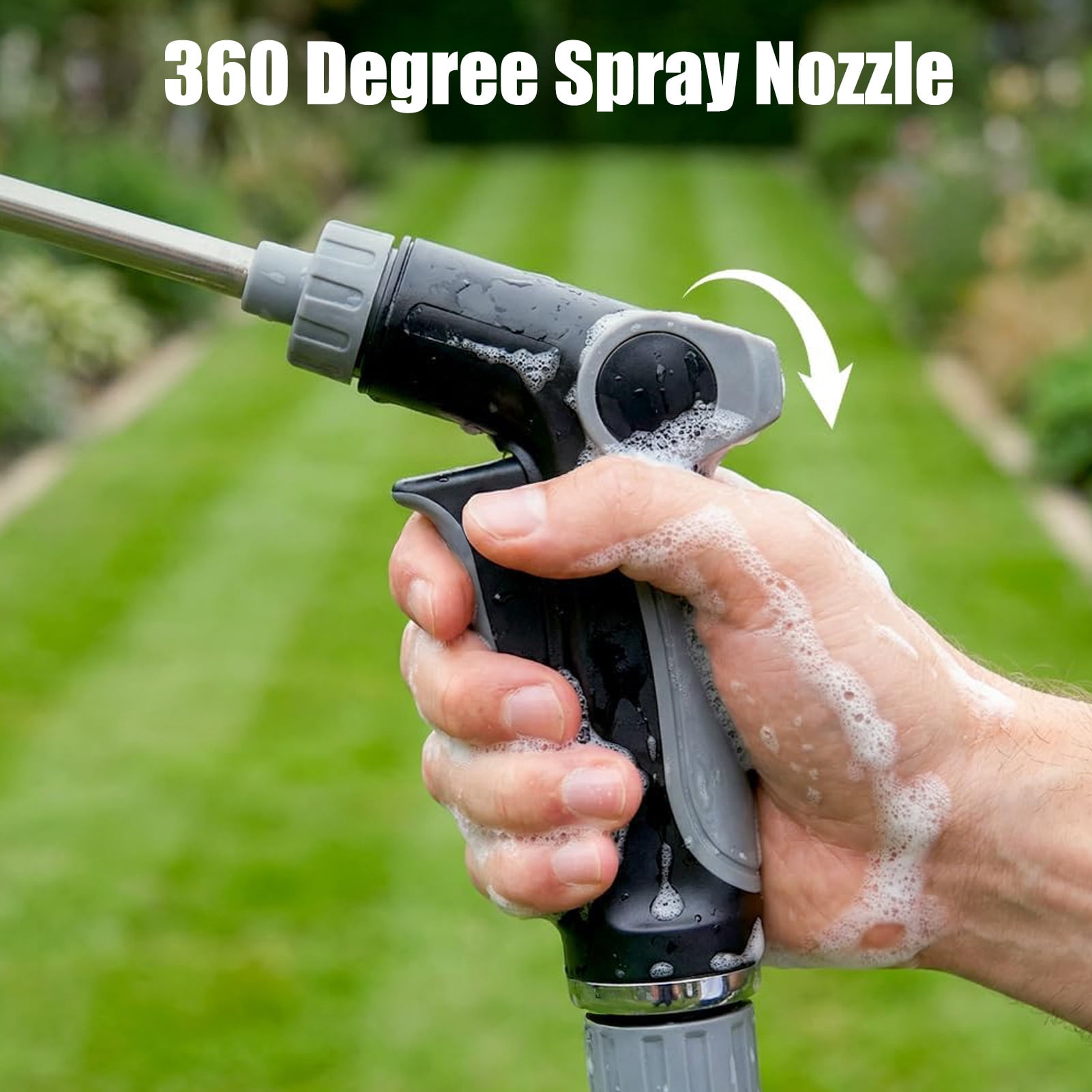 Garden Hose Nozzle with 360-degree Adjustable Spray, High Pressure Water Cleaning Jet, Universal 3/4" Thread for Car Wash & Garden, Heavy-Duty Cleaning Tool