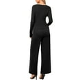 thumbnail image 3 of Conjuntos informales de 2 piezas Inspire Chic para mujer, con manga larga, cuello en V, cordón, cintura elástica y pantalones anchos, talla XL, color negro, 3 of 6
