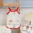 thumbnail image 3 of HNMKIU Girls Cartoon Print Sleeveless Pajama Set with Suspenders and Shorts Summer Homewear Two-Piece Outfit Red,3-4 Years, 3 of 3