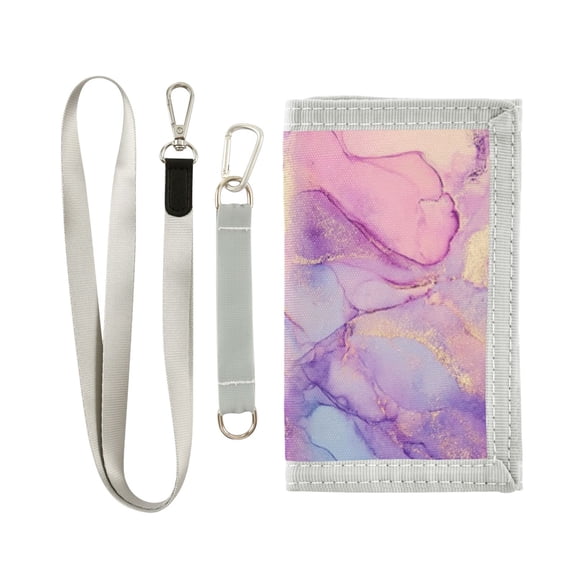 JIALIOU Nylon Trifold Card Wallet with ID Window Zipper Pocket for Men Women Teen Soft Pink Purple Blue Marble