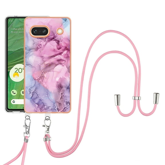 Mantto for Google Pixel 8 Pro Case, with Lanyard Adjustable Strap, Marble Pattern Soft TPU Bumper Hard PC Back Shockproof Protective Glossy Stylish Durable Phone Case for Women Girls,Pink