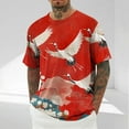 thumbnail image 2 of Chemise à Manches Courtes Imprimée pour Hommes, Col Rond, Mélange Coton Lin Polyester, Haut Décontracté Respirant, Coupe Confortable et Douce, pour l'Extérieur Ou le Quotidien, 2 of 5