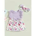 thumbnail image 2 of Bagilaanoe Newborn Baby Girl Rompers Dress Floral Print Sleeveless Bodysuit + Headband 3M 6M 12M 18M Infant Patchwork One Piece Jumpsuit, 2 of 9