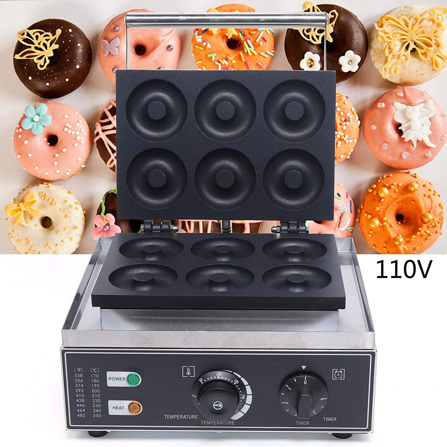 110V Waffle Donut Maker Machine 12-Hole Double-sided Heating Electric Donut Bakery Maker with Non-Stick Coating Stainless Steel Donut Machine for Bakery Dessert Shop Mall Coffee Shop and Restaurant 