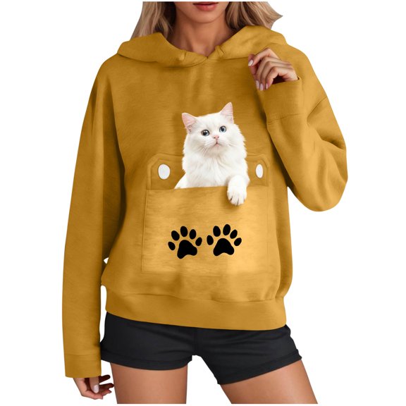 Levmjia Womens Hooded Sweatshirts Fashion Printed Round Neck Long Sleeve Casual Pullover Tops Work Home Soft Comfortable Breathable Holiday Everyday Wear