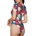 thumbnail image 4 of Uemuo Beautiful Flower Pattern Women's One Piece Short Sleeve Swimsuit Rash Guard Surfing Modest Quick-drying Swimsuit Beach Essentials-Small, 4 of 9