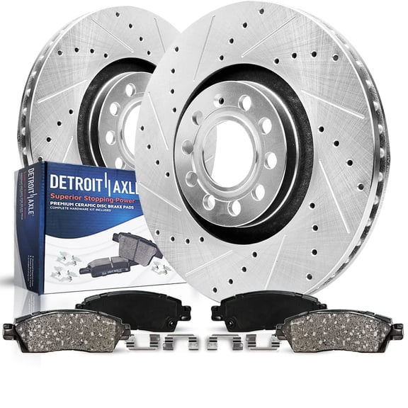 Detroit Axle - Front Brake Kit for Volkswagen Passat Tiguan Audi Q3 Quattro Drilled & Slotted Rotors Ceramic Brake Pads - [12.28" Rotors]