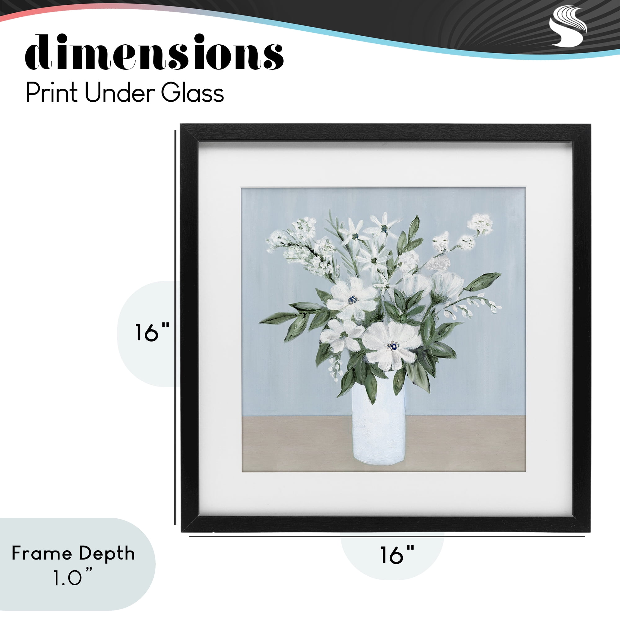 Stupell Industries Mixed White Blooms on Blue Black Framed Print Under Glass, design by Marilyn Dunlap