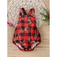 thumbnail image 2 of Seyurigaoka Baby Girls Deer Plaid Print Short Romper, Sleeveless Square Collar Jumpsuit, 2 of 8