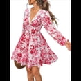 thumbnail image 2 of Vestido de Otoño para Mujer, Cuello en V, Larga, Cintura Elástica, Estilo Bohemio, para Playa, Resort, Floral, Minivestido de Verano Rojo XXXL, 2 of 10