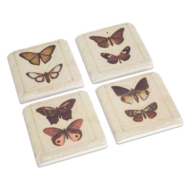 Melrose International 70533 4 Po Sous-Verres Papillon Résine&44; Rouge Crème - Lot de 16
