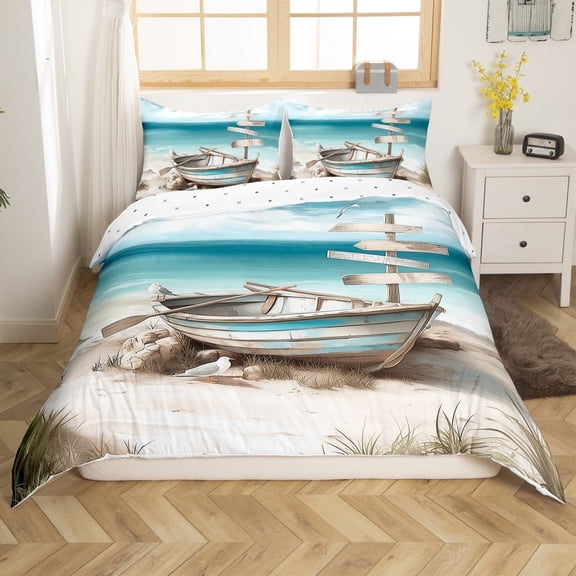 Erosebridal Ocean Beach Comforter Cover Twin,Marine Boat Bedding Twin Size,Teenager Bedroom Decor,Reversible,2-Piece(No Comforter)