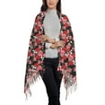 thumbnail image 2 of Honeii Rose Flowers Print Scarf Oversized Scarf Tassel Fall Winter Thick Scarf Warm Shawl Women,Women's Scarves & Wraps, 2 of 8