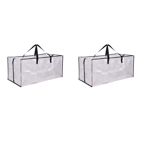 2 Pack Heavy Duty Large Moving Bags - Strong Handles & Zippers, Storage Bags For Space Saving, Alternative to Box and Bin, Summer Winter Moving Packing Essentials (Semi-Transparent)