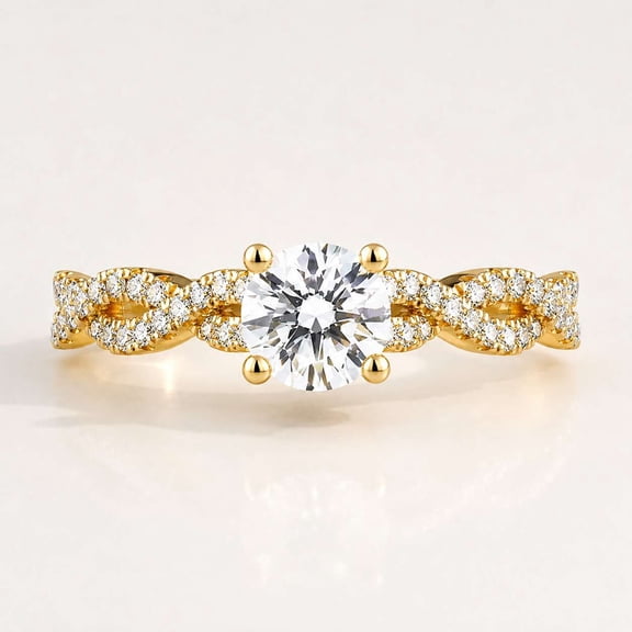 vylahjewellery Round Moissanite Diamond Engagement Ring in 10K Yellow Gold for Women, Twisted Infinity Pave Promise Ring, Anniversary Ring