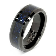 Tungsten Rings for Men Wedding Band Black Plated Celtic Dragon Inlaid Size 8-15 (Tungsten, 9)