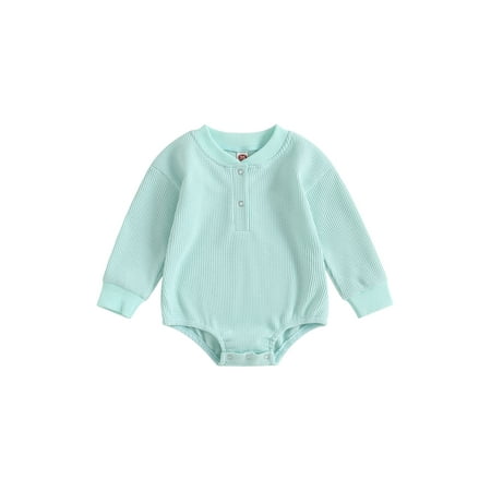 

Infant Baby Boys Girls Fall Sweatshirts Rompers Solid Color Long Sleeve Waffle Jumpsuits