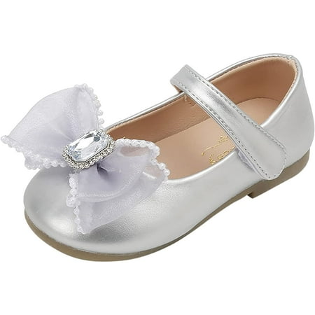 

QWZNDZGR Baby Girls Premium Mary Jane Flats Rubber Sole Flower Bridesmaids Heels Glitter Princess Shoes Loafers Moccasins