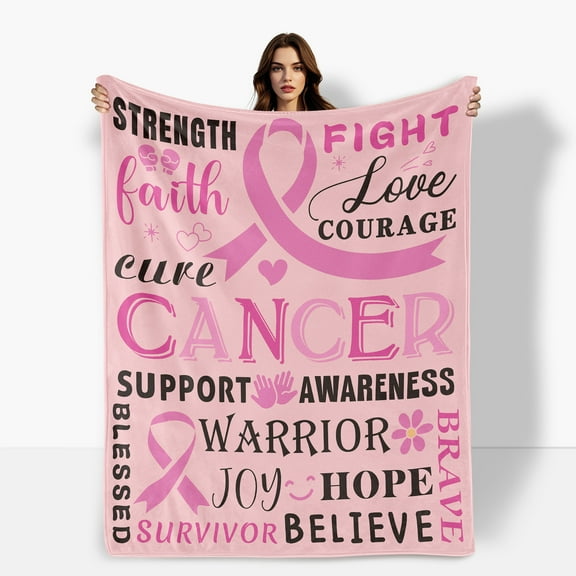 Pink Fleece Blanket For Cancer Zodiac Inspiring Gift Filled With Courage And Hope Sofa Bed Travel Camping Polyester Throw Shipped From USA Soft Warm Comfortable Flannel Blanket Gift