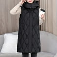 thumbnail image 2 of Womens Jackets Fall Long Puffer Vest Solid Sleeveless Button Down Zip Up Hooded Quilted with Pockets Winter Coat, 2 of 5